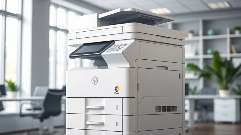 Office copier machine in a modern workspace