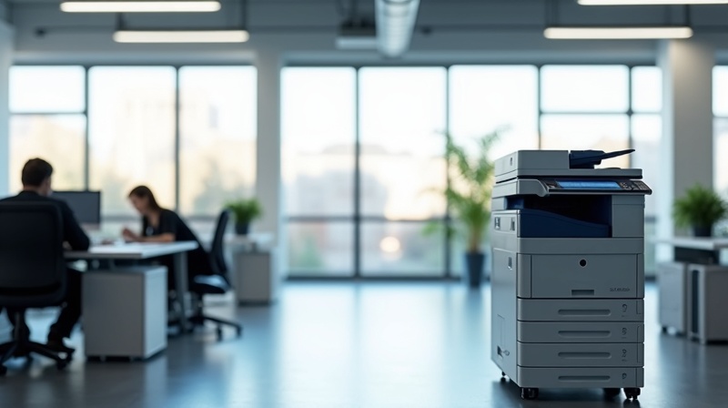 Modern office space with printing equipment